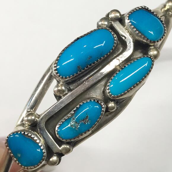 VTG Running Bear Trading Sterling Silver Turquoise Sawtooth Bezel Cuff Bracelet - Picture 11 of 13